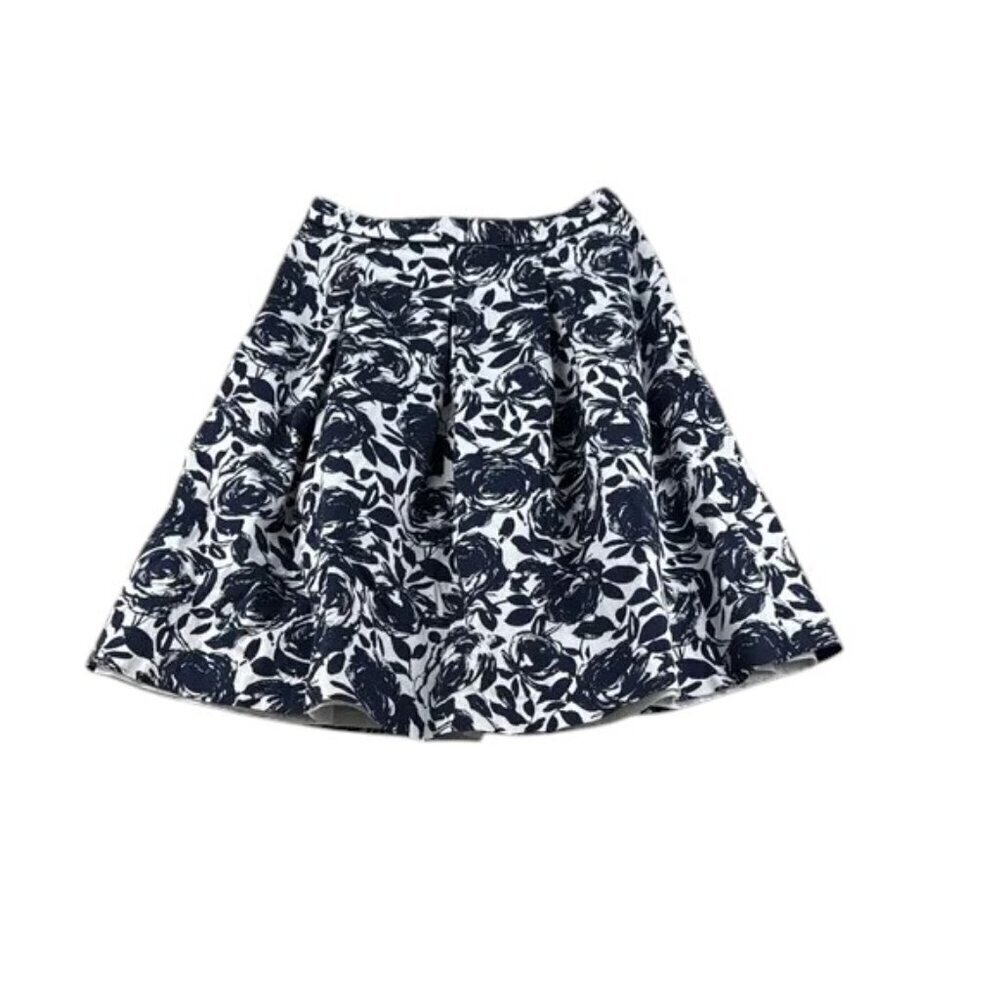 Mario Serrani Skirt A-Line Lined Floral Pleated White Navy Women's Size 2